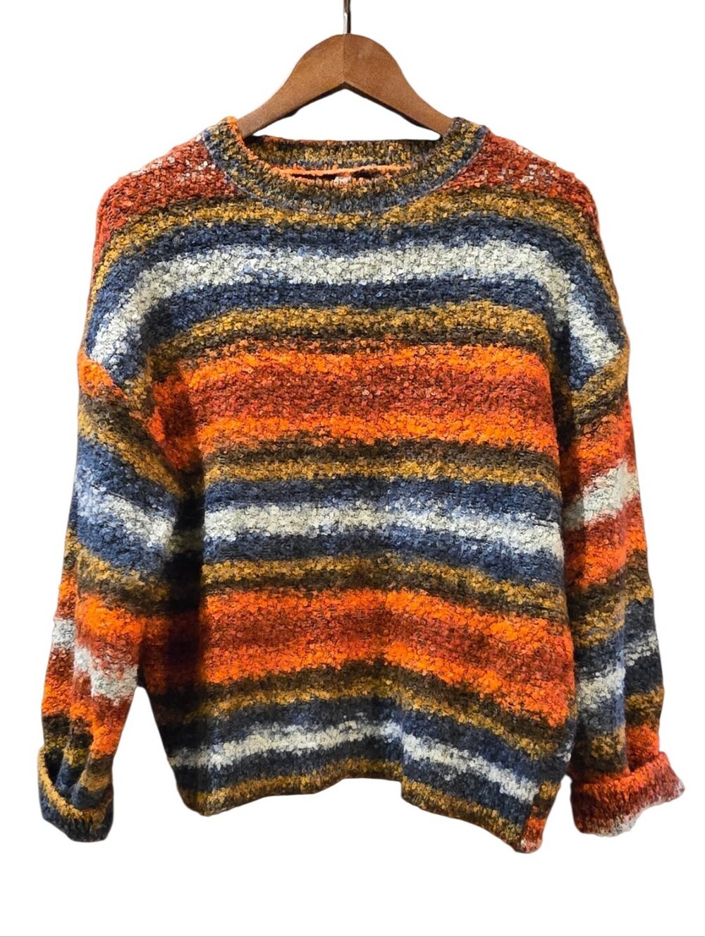 Modern Retro Multi-Color Striped Textured Knit Sweater - Picture 5 of 6